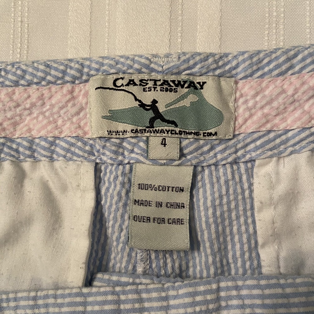 Castaway Clothing Light Green Seersucker Striped Skull 4" Shorts, Size - Picture 4 of 4